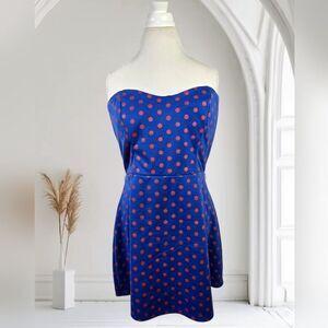 Dots Blue Strapless Polka Dot Dress